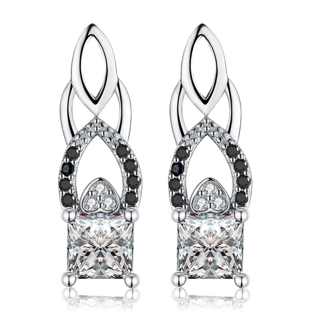 New in Box- Exquisite Black and Clear Crystal Stamped Sterling Earrings